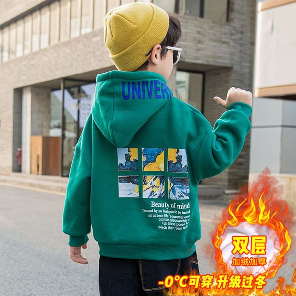 

plush sweater autumn 2020 new boys' hooded and bottomed shirt big children's thickened winter, Black