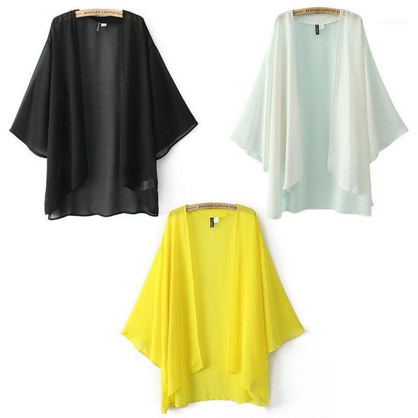 

wholesale- spring women's loose chiffon bikini cover up kaftan cardigan kimono blouse outwear jl46 new11, Black;brown
