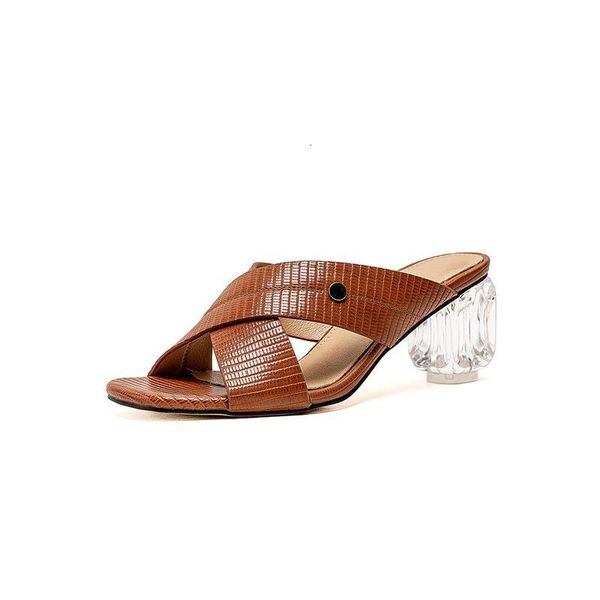 

new big 2021 house 34-43 fashion high-heeled glass slippers feminine party capine shoes 9ivk, Black