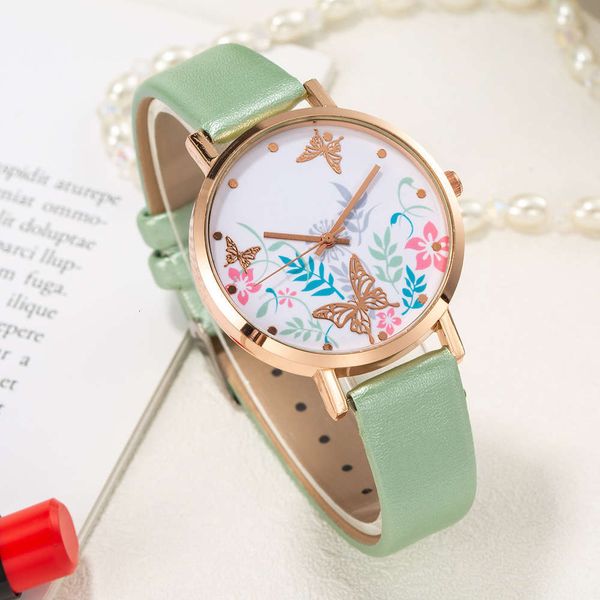 

youth art style personalized flowers art and plants color painting butterfly love lady wrist dress up lightweight quartz watch, Slivery;brown