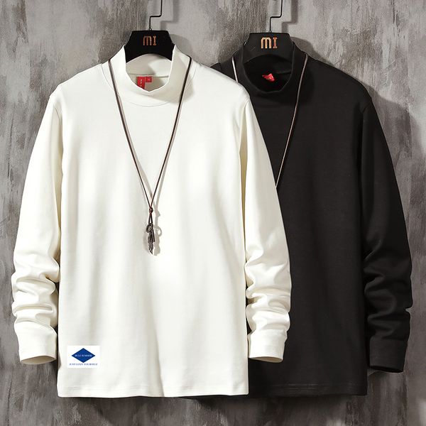

2021 new autumn spring fashion oversized black white tshirt male sleeve long neck shirt for man t gv4d, White;black