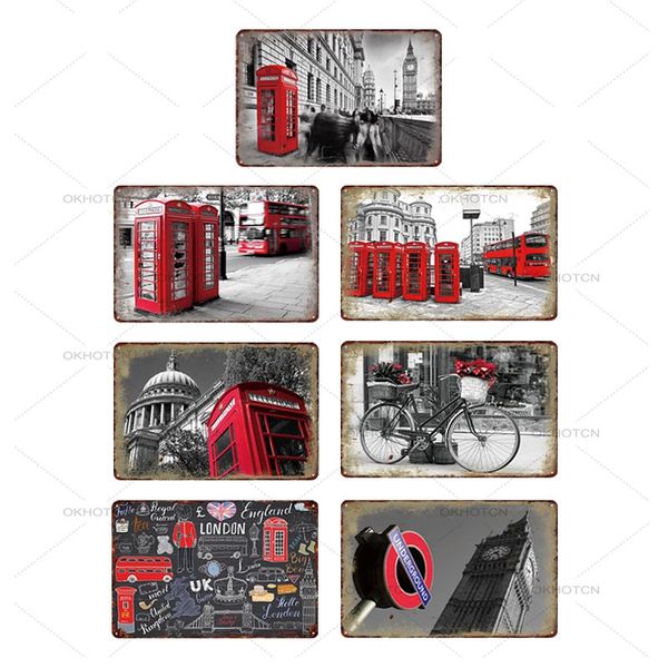 

2021 london vintage metal poster plaque metal vintage british city coffee bar home living room decorative wall decor metal tin sign 20x30cm