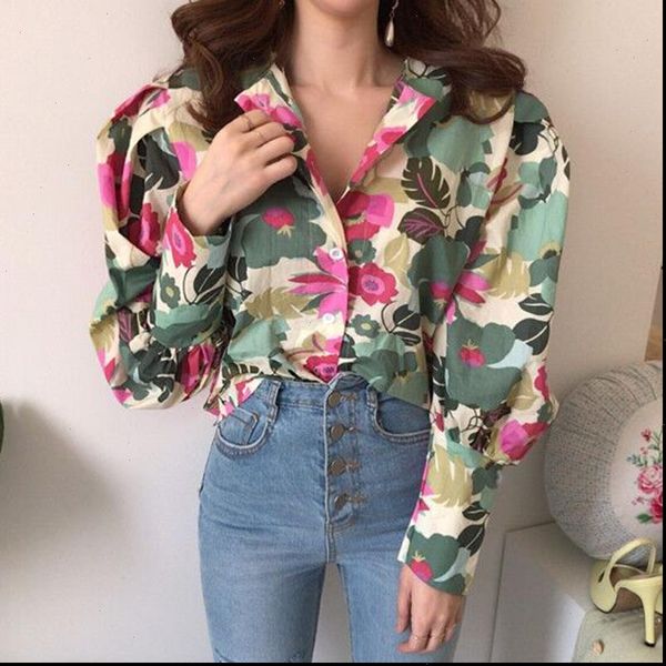 

korea style vintage new spring summer autumn selling womens fashion casual ladies print shirts drop shipping, White