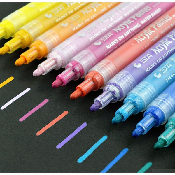 

12 colors acrylic paint marker pens permanent paint pen art markers set for paper glass metal canvas wood ceramic fabric painting diy gtxo5