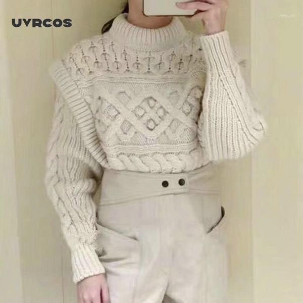 

uvrcos women's o-neck sweater long sleeve fake two-piece solid color 2020 spring autumn knitwear pullover 1, White;black