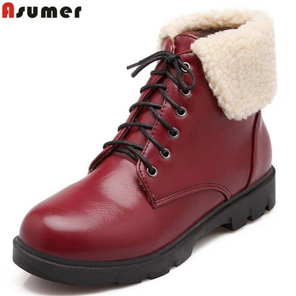 

asumer big size 33-42 fashion women boots round toe lace up winter snow boots retro low heels ladies ankle female shoes, Black