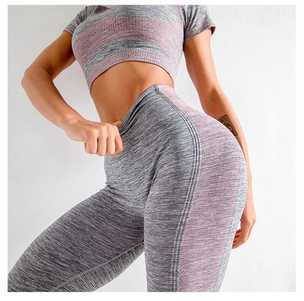 

yoga outfits sports suits for women set fitness breathable high waist leggings half sleeve shirts quick dry seamless training, White;red