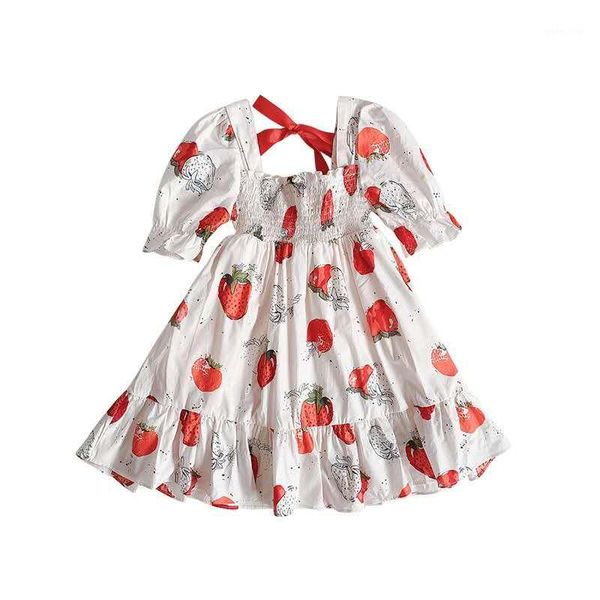 

children's wear girls dress summer dress strawberry printed princess children 2020 new lace baby1, Red;yellow