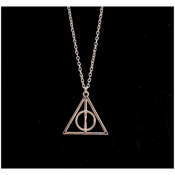 

50pcs book the deathly hallows necklace antique silver bronze gold deathly hallows pendants fashion je sqckpa beauty888