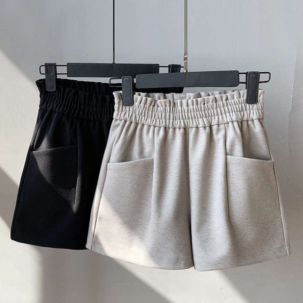 

live special tweed shorts women's autumn winter 2020 high waist wide leg thin a-line pants, thick and versatile boots pants, White;black