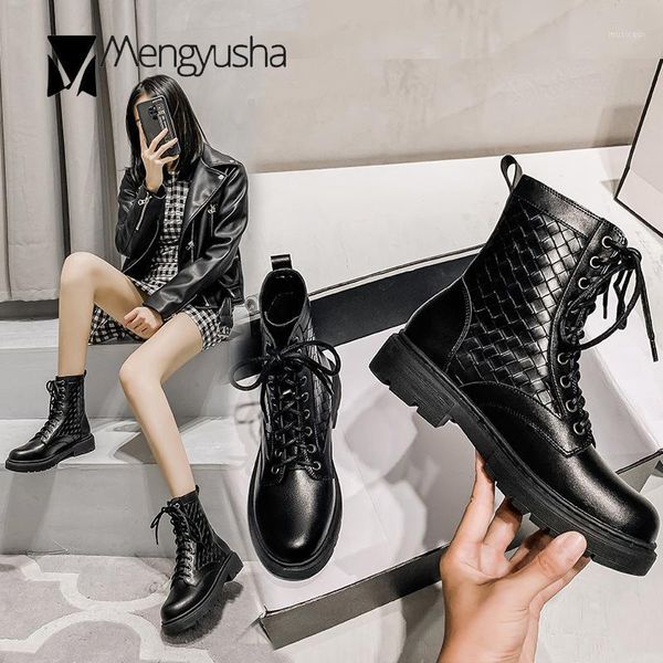 Fretwork Lattices Lace-up Boots Riding Women Winter Plush Medhigh Heels Knight Botines British Mid-Calf Botas Plus Size 411