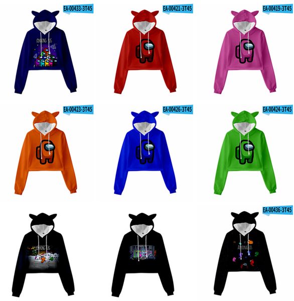 

sweatshirt among us casual sports sweater 26 styles among us cartoon woman spring cropped cat ears hooded sweater t shirt cz201a, Blue