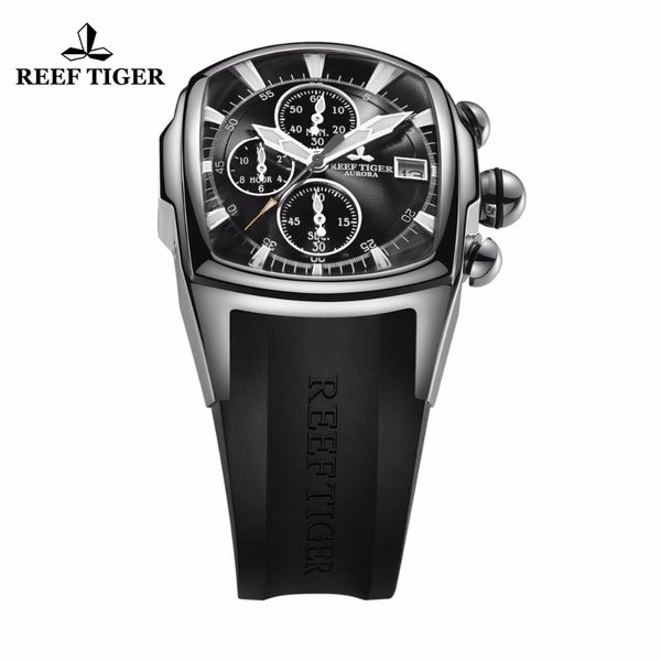 

reef tiger/rt brand mens luxury sport watches chronograph waterproof steel watches rubber strap relogio masculino rga3069-t t200409, Slivery;brown