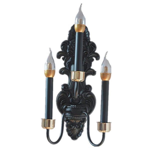 

wall lamp wrought iron 3 head candle american minimalist background bedside aisle mirror front led long