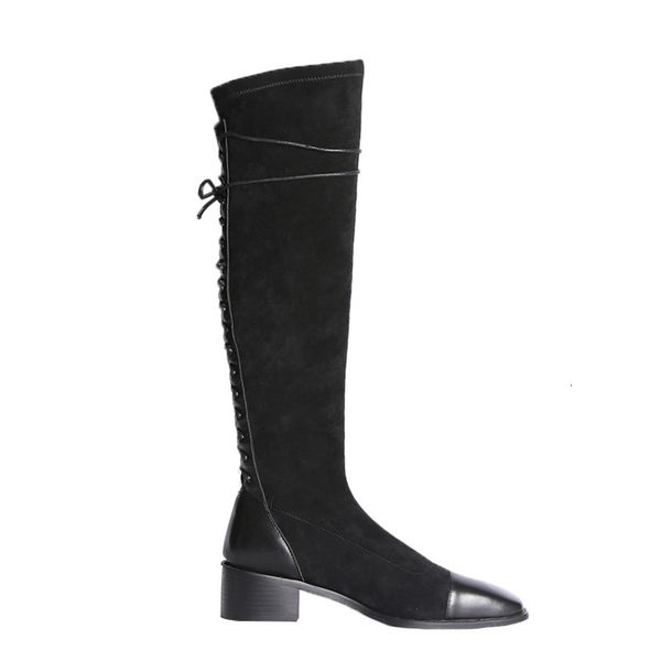 

2021 new women wear genuine boots. acts above ladies'shoes. solid winter color. stilettos at knee. r45h, Black