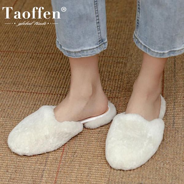 

boots taoffen real leather women winter slipper thick heel shoes woman fashion warm fur lady home casual daily footwear size 34-39, Black