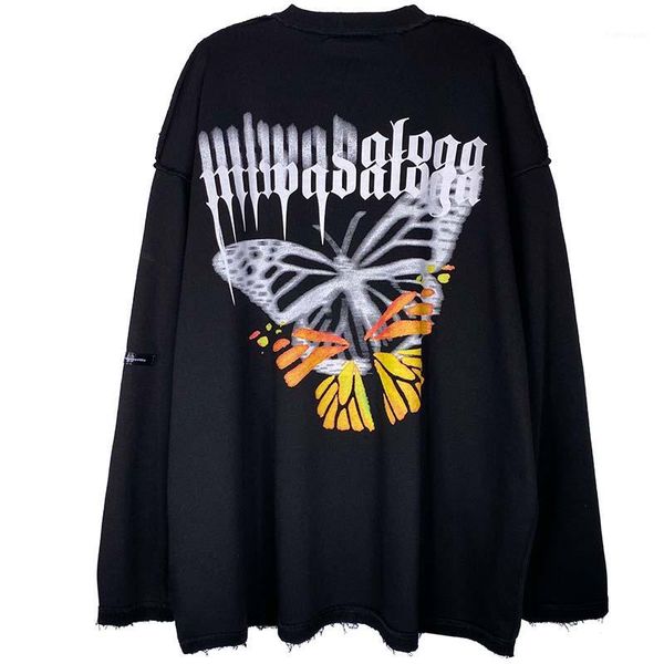 

butterfly print t shirts men hip hop tshirt oversized streetwear 2020 fall male tees skateboard long sleeve cotton t-shirt1, White;black