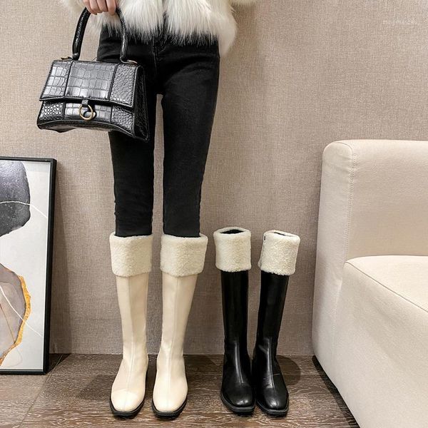 

boots thigh high flat winter 2021 vintage korean women pu fashion for women1, Black