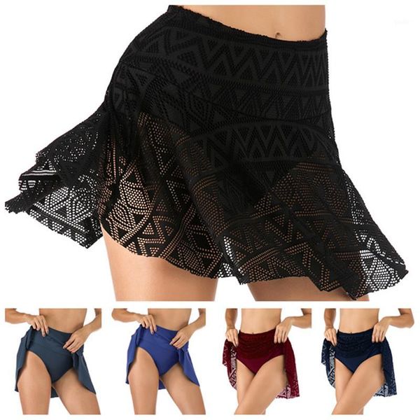 

women swim skirt with panty high waist bikini bottom lace short swimsuit solid briefs tankini plus size swimwear underwear1