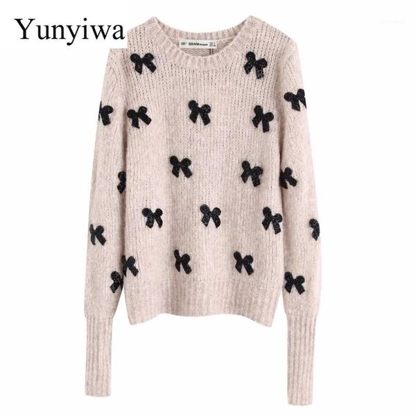 

women's sweaters women fashion o neck long sleeve basic casual knitting sweater autumn bowknot appliques pullovers chic leisure 1, White;black