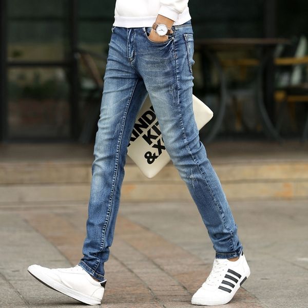 

alt8 motorcycle hole fold mens zipper fashion jeans spring high street style slim feet trousers mens new pants, Blue