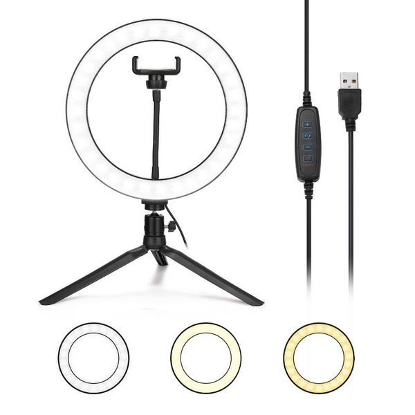 

flash heads 10inch dimmable led selfie round light with phone clip brightness adjustable lamp for live broadcast pography tripod