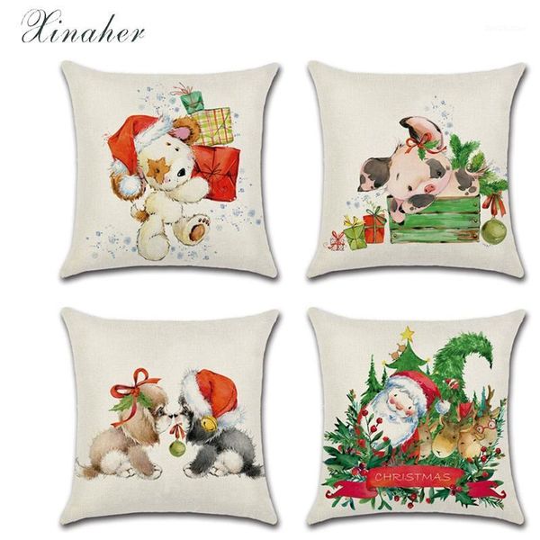 

cushion/decorative pillow pig dog cute animal theme santa claus linen case cushion cover throw car home pillowcase1