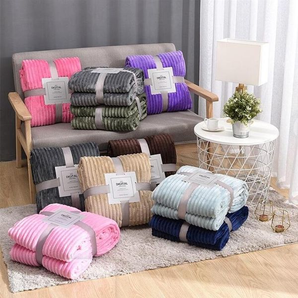 

flannel blanket solid striped blanket super soft blankets winter warm fluffy bedspread for sofa bedroom mechanical wash blanket decor zyy52