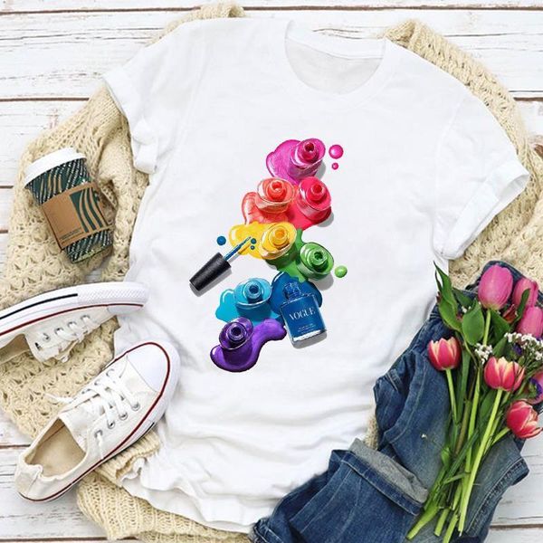 

women graphic 3d paint beauty make up fashion finger nail summer t-shirt lady womens clothing clothes tee female t shirt, White