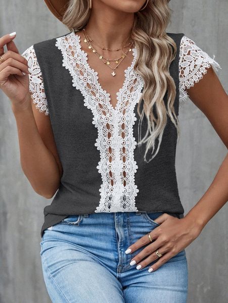 

guipure lace trim tee x0su#, White