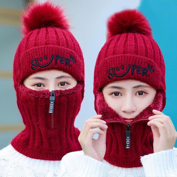 

cycling caps & masks wool ball plus thick knitted hat full head ear neck protection warm b2cshop, Black