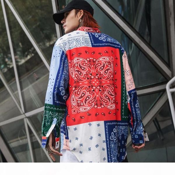 

2019 spring summer floral printed men oversized shirt irregular hem design vintage man long shirts punk hip hop streetwear, White;black