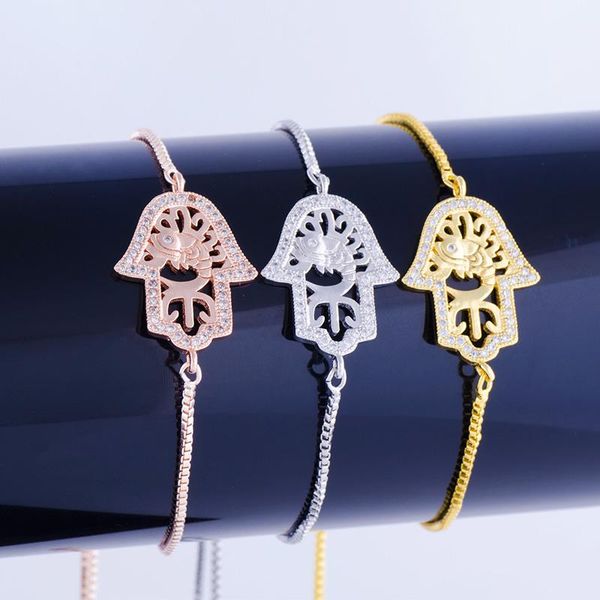 

charm bracelets classic copper micro pave square chain bracelet zircon crystal palm hamsa friendship handmade armbanden jewelry, Golden;silver