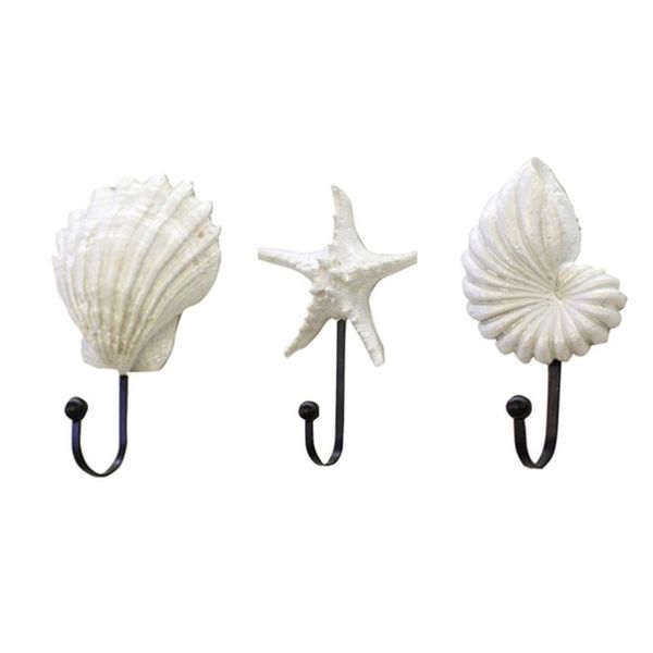 

hooks & rails 3pcs shell resin mediterranean style sea star decor scallop conch coat hanger multi-purpose #4a17