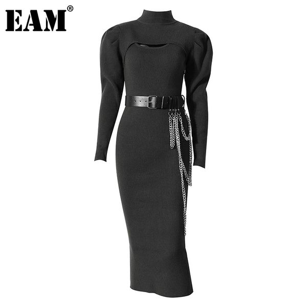 

[eam] women black irregular knitting midi dress new turtleneck long sleeve loose fit fashion tide autumn winter 1dc785 201126, Black;gray