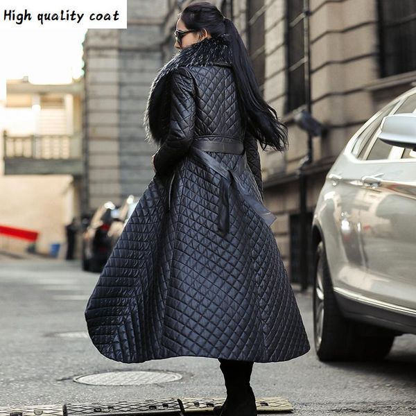 

female 100% coat real sheepskin winter raccoon fur collar duck down jacket women long genuine leather jackets hiver ar18819, Black