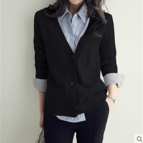 

2021 new cashmere women sweater autumn winter outerwear v-neck elegant knitted jacket jumper pull femme casual cardigan b5v0, White;black