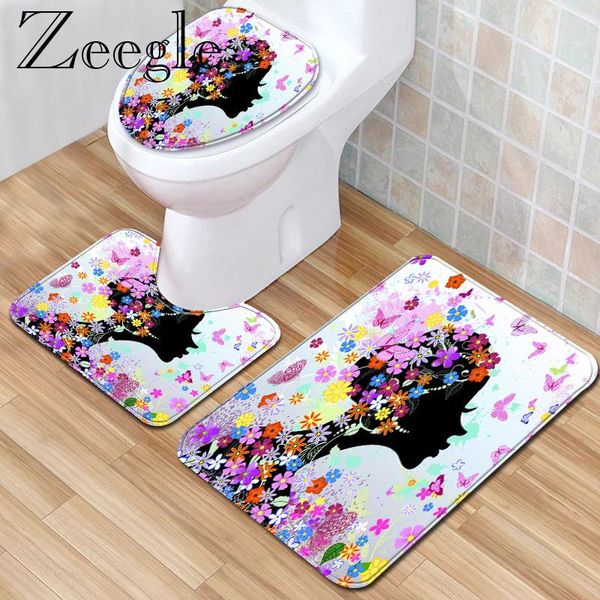 

zeegle ванной коврика set butterfly печатных 3шт ванна декор ванная ковер абсорбент туалет mat ванна ковровое покрытие душ mat