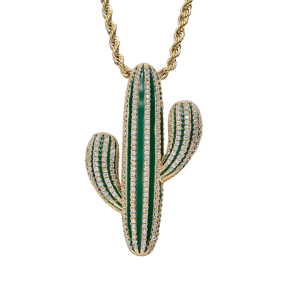 

chains hip hop cubic zircon personality cactus pendant necklace rock chain link men women jewelry, Silver