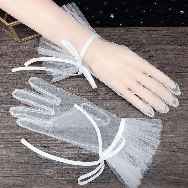 

bridal gloves see through tulle gloves ladies ivory wrist gloves marriage glove women evening party cosplay costume accessories h sqcdir, White