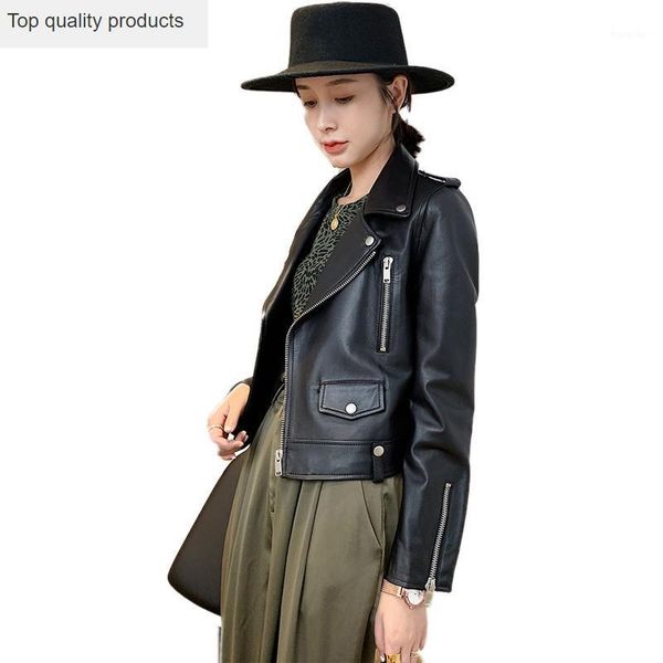 

genuine leather jacket women black motorcycle short real sheepskin leather jacket female slim coat outwear chaqueta mujer1