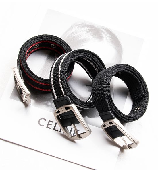 

men designers belts fashion belt women belts 3.2cm buckle canvas belt outdoor striped belt waistband 4color boutique sale cz1124d, Silver
