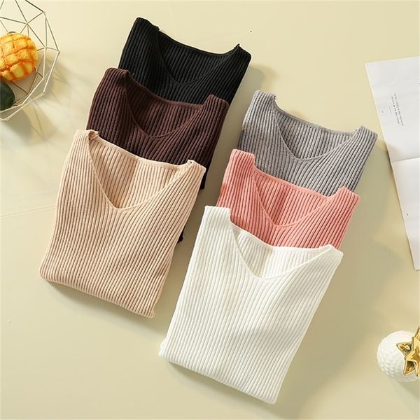 

pullover knit sweater clothes women jumper v neck soft rib knitted winter knitwear pull femme sweaters y200910, White;black