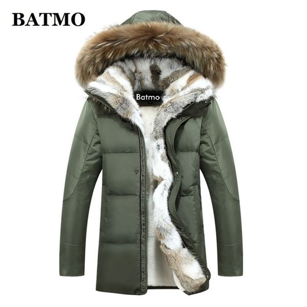 BATMO nuovo arrivo inverno collo di pelliccia di coniglio 80% piumino d'anatra bianca con cappuccio giacche da uomo, taglie forti S-5XL 201225