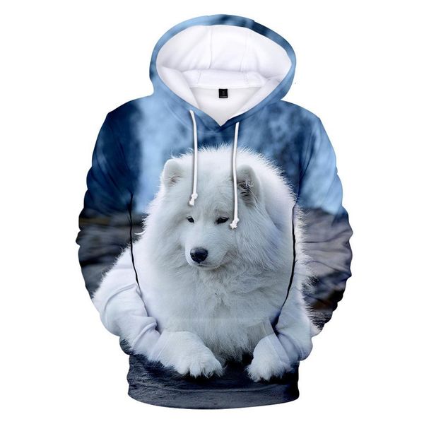 

personality children size samoyed wolf hoodies boy 3d print sweatshirts men harajuku autumn winter pullovers wolf hoodie, Black