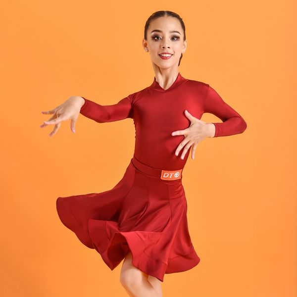 

2021 latina dance clothes for kids salsa dance outfits stage costume standard latin competition dresses rumba dancewear jl1707, Black;red