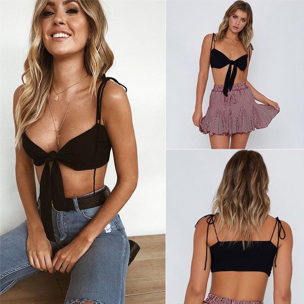 

women knot crop strapped sleeveless sheering boob tube gather strapless camisole crop female ladies tank vest s  l, White