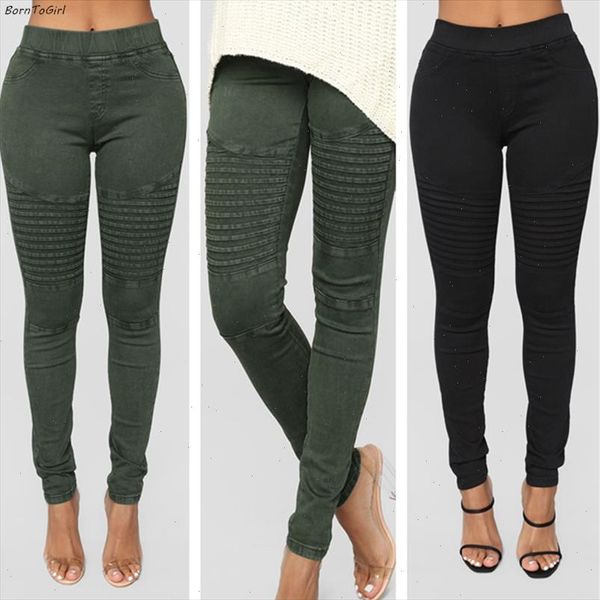 

borntogirl elastic skinny pencil jeans for women leggings womens thin section high waist black green jeans pants, Blue