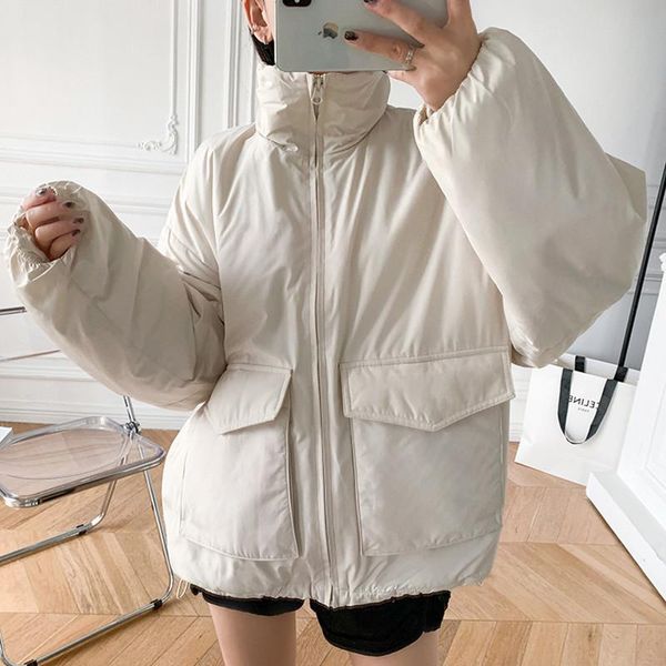 

women's jackets women turtleneck zipper coat lady winter loose simple thin jacket with pockets female outwear clothes, Black;brown