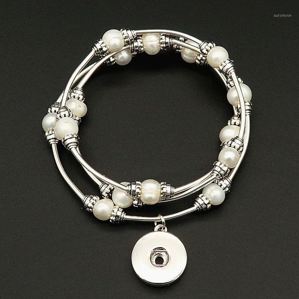 

fashion charming natural freshwater pear silver color snap bracelet elastic fit 18mm snap buttons jewelry wholesale ab00551, Golden;silver